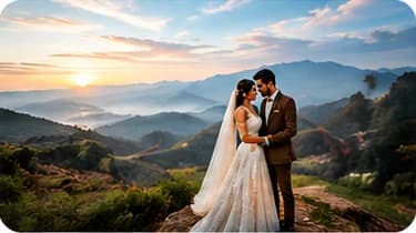 Couple celebrating a destination wedding in the mountains